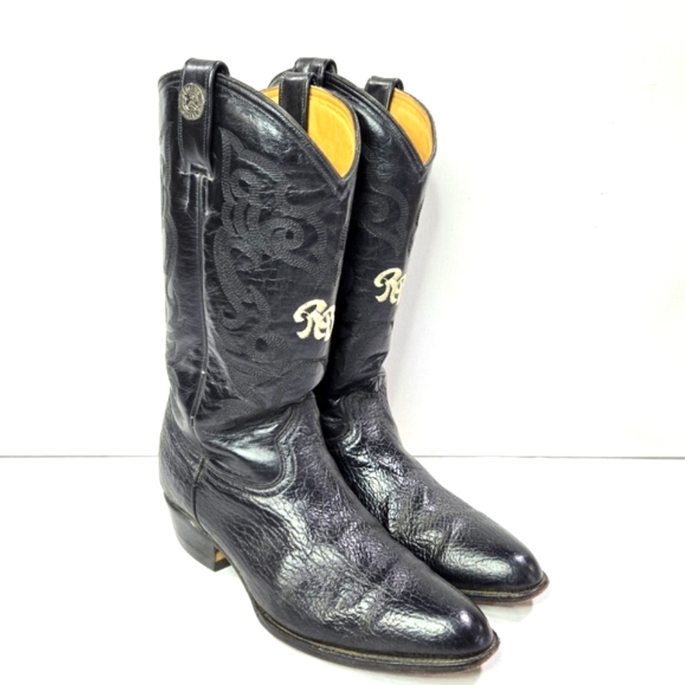 Vtg Rogers Western Boots Mens 10.5 Black Leather Embroidered Cowboy Core Country